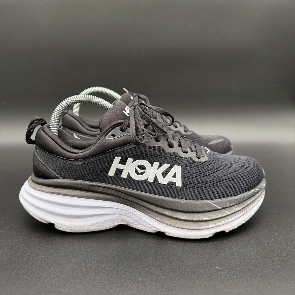 Hoka One One Bondi 8 Womens 8.5 B Shoes Black White Running Walking 1127952 BWHT